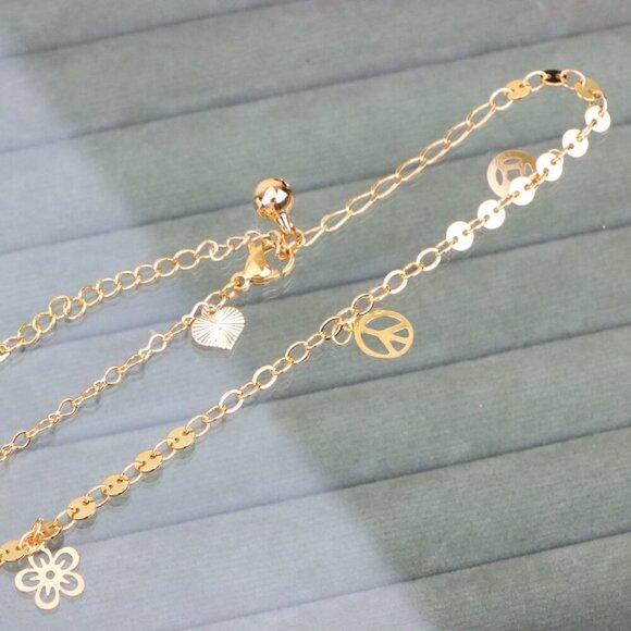 "Delicate Rose Gold Anklet with Floral & Charm Accents, XPAL1066 - Picture 10 of 12